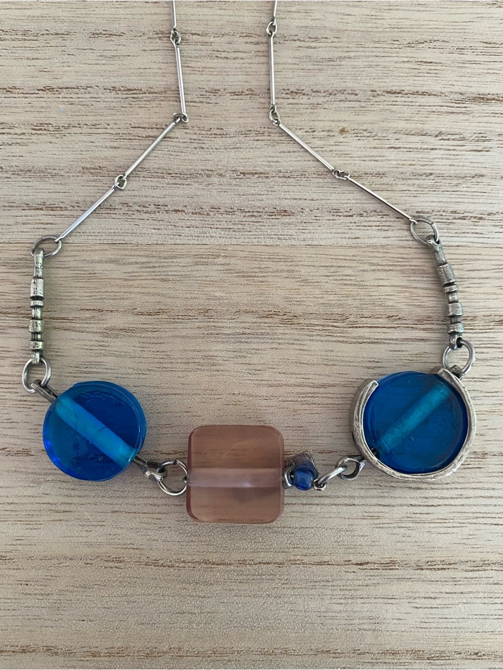 Anne-Marie Chagnon Artisan Glass & Pewter Statement Necklace - Blue/Mauve - Picture 12 of 16